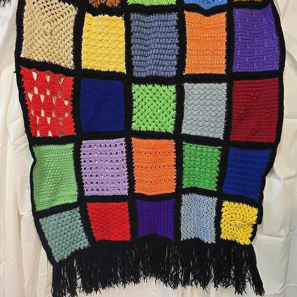 Vtg 1970's Crochet Granny‎ square Roseanne Boho 73